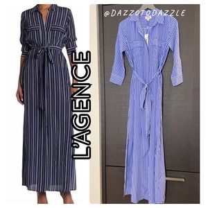 L'AGENCE Cameron Long Striped Shirt Maxi Dress 100% Silk, XS/S